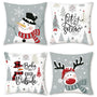 Winter Christmas Throw Pillow Covers 18x18 Inch Snowman Reindeer Xmas Trees Snowflakes Let It Snow Grey