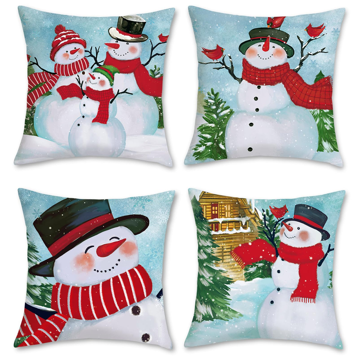 Winter Snowman Throw Pillow Covers 18 x 18 Inch Pine Tree Snowflake