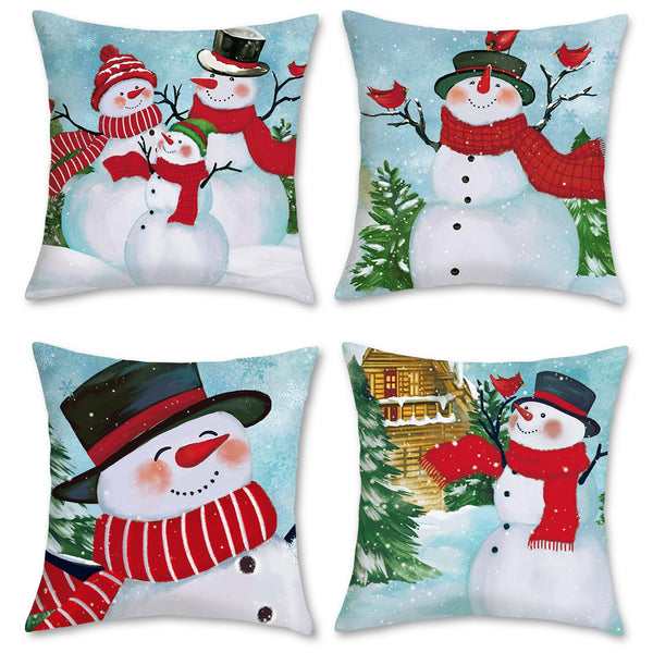 Winter Snowman Throw Pillow Covers 18 x 18 Inch Pine Tree Snowflake