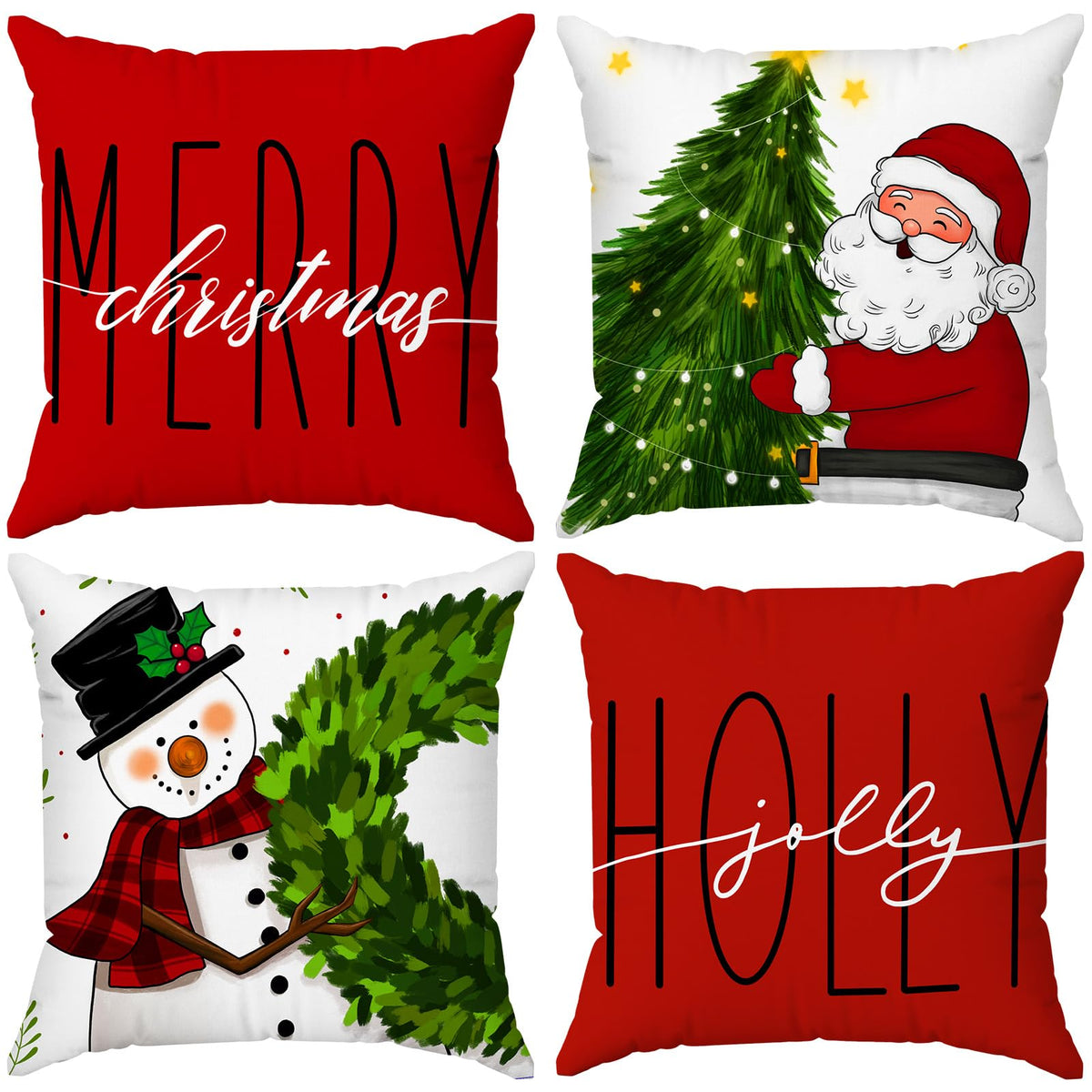 Brightown Red Christmas Pillow Covers 18x18 Set of 4 Christmas Decorations Winter Holiday Decor Throw Cushion Case for Home Couch
