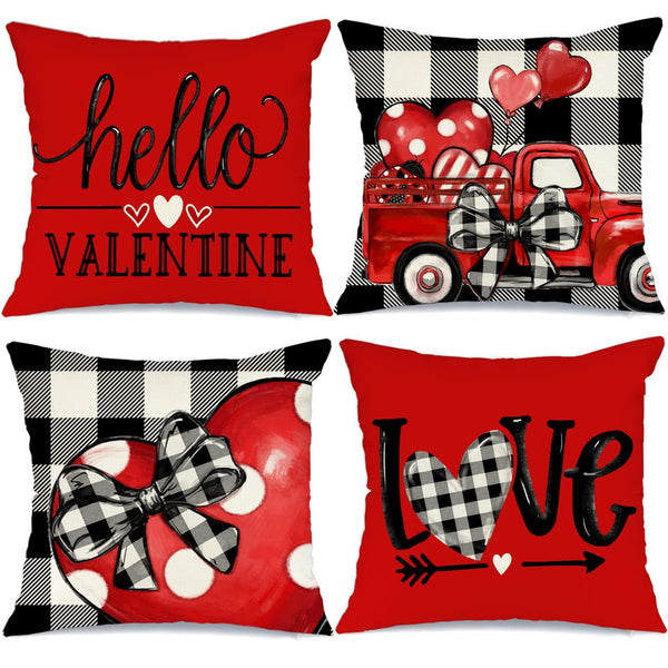 Buffalo Plaid Pillow Covers 18x18 Set of 4 Polka Dot Red Heart with Bow Love Truck Valentine