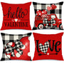 Buffalo Plaid Pillow Covers 18x18 Set of 4 Polka Dot Red Heart with Bow Love Truck Valentine