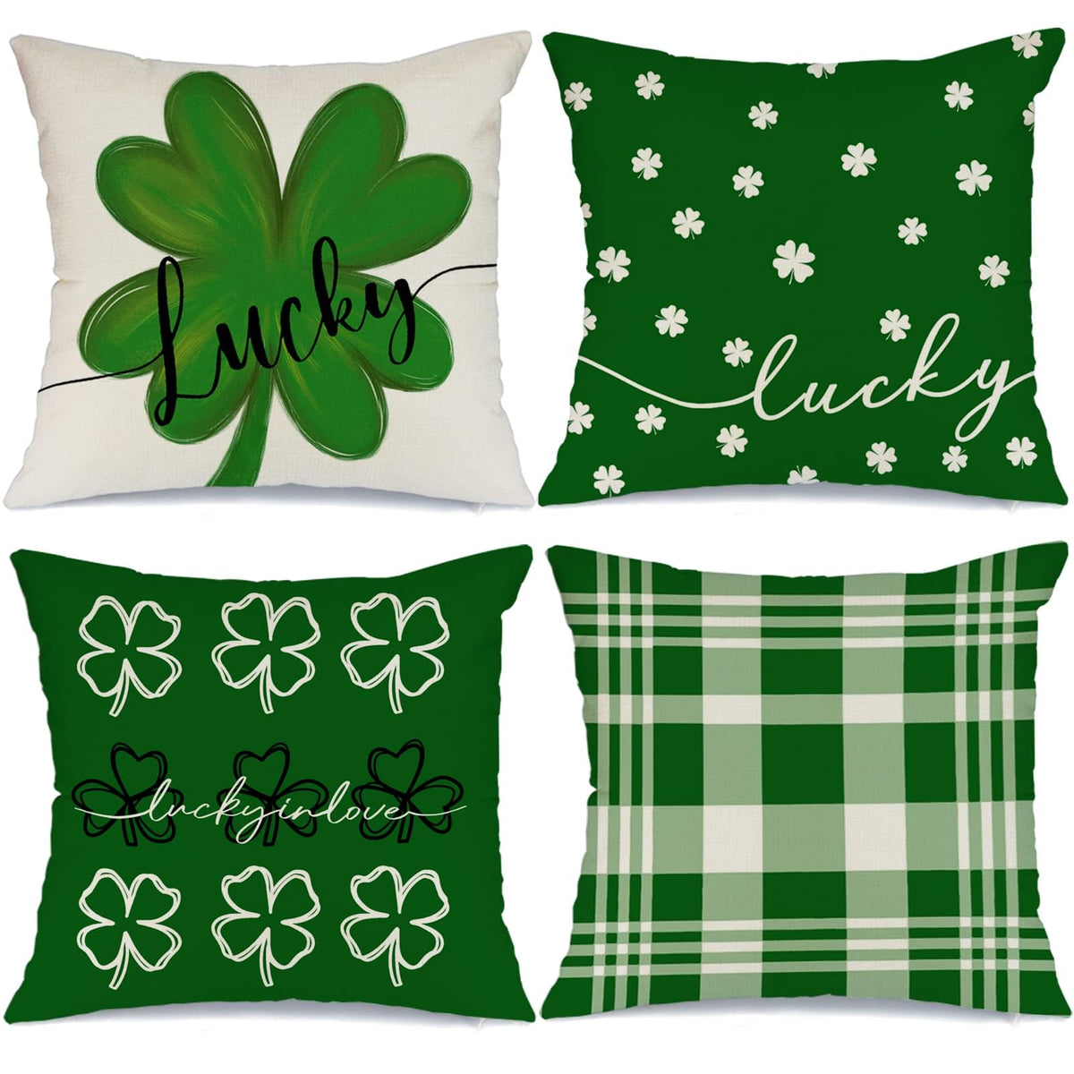 Waterproof Buffalo Plaid St Patricks Day Pillow Covers 18x18 Set of 4 Farmhouse St Patricks Day