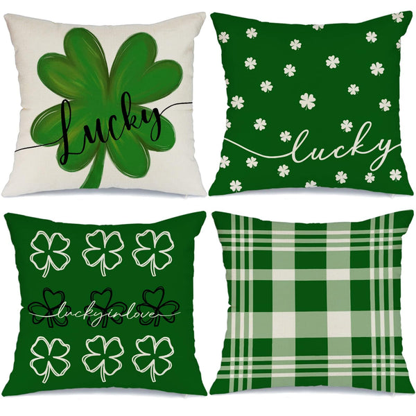 Waterproof Buffalo Plaid St Patricks Day Pillow Covers 18x18 Set of 4 Farmhouse St Patricks Day