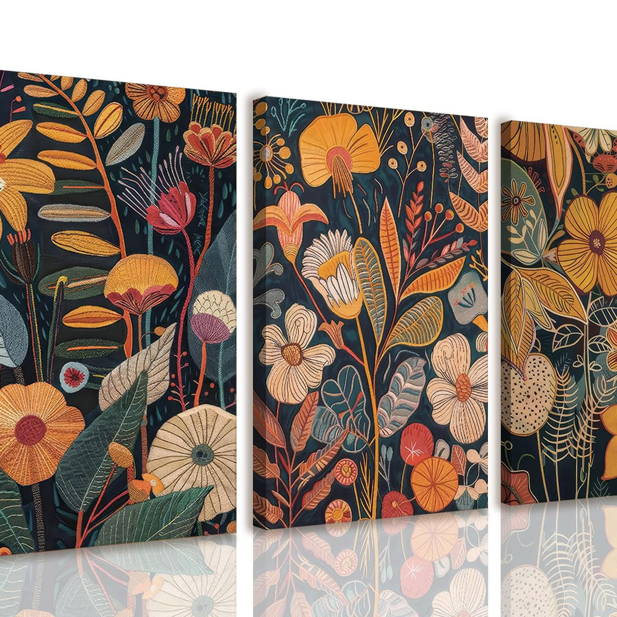 Burnt Orange Floral Canvas Wall Art,Mid Century Modern Wall Decor,Boho Terracotta Flower Picture Prints Poster