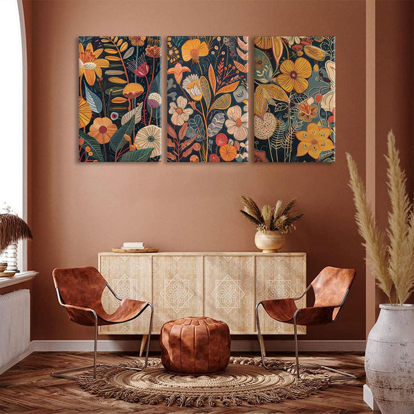Burnt Orange Floral Canvas Wall Art,Mid Century Modern Wall Decor,Boho Terracotta Flower Picture Prints Poster