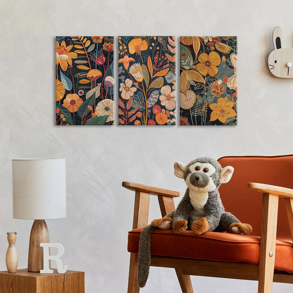 Burnt Orange Floral Canvas Wall Art,Mid Century Modern Wall Decor,Boho Terracotta Flower Picture Prints Poster