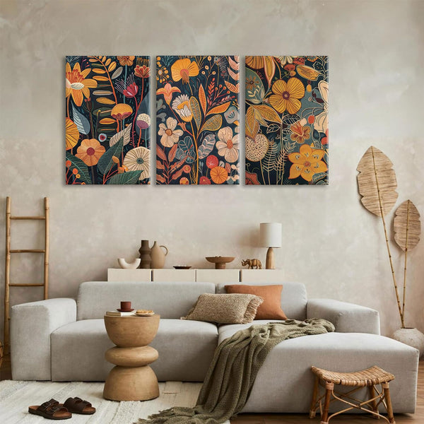 Burnt Orange Floral Canvas Wall Art,Mid Century Modern Wall Decor,Boho Terracotta Flower Picture Prints Poster