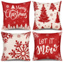 Christmas Pillow Covers 18x18 Set of 4 Red Plaid Throw Pillowcase Christmas Decorations Deer Snowflake