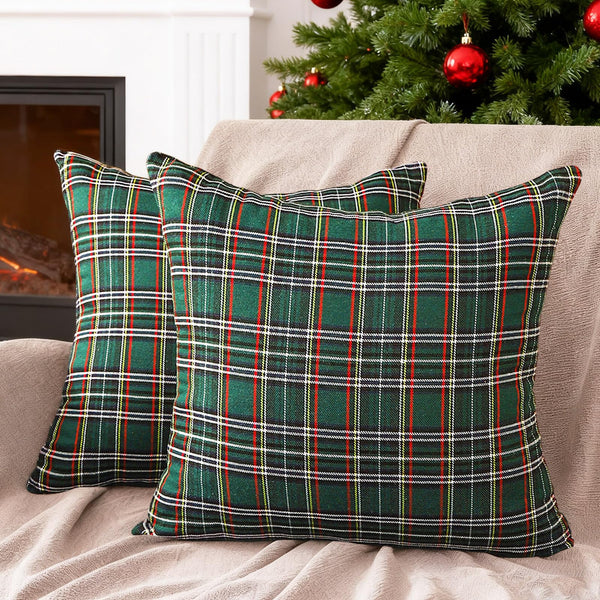 Green Tartan Plaid Throw Pillow Covers 18x18 Set of 4 Green Christmas Plaid