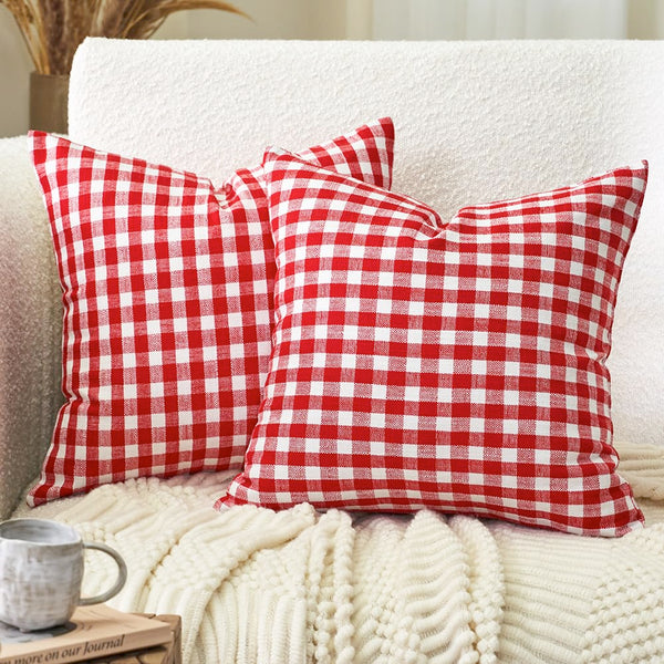 Red and White Christmas Decor Buffal Plaid Pillow Covers 18x18 Set of 2