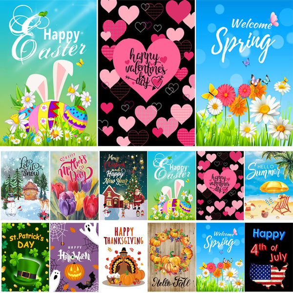 Seasonal Garden Flag Set of 12 Single Sided 12 x 18 Inch Yard Flag, Small garden flags for outside