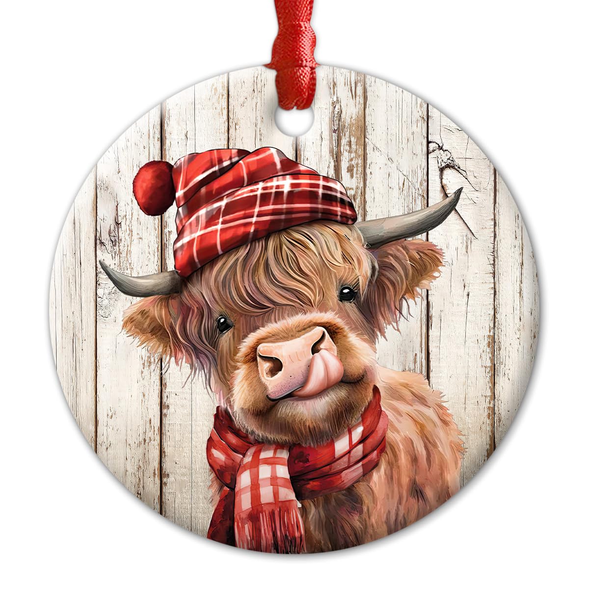 Highland Cow Christmas Ceramic Ornaments - Gifts for Cow Lover - Cute Highland Cow Decor