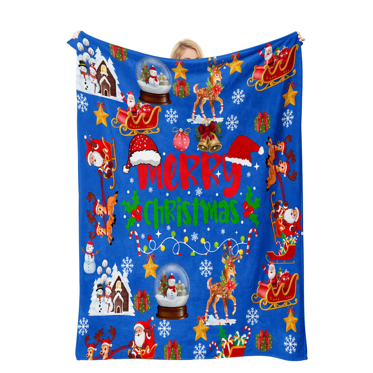 Blue Cute Christmas Blankets and Throws for Adults/Women/Boys/Kids, Holiday Fleece Throw Blanket