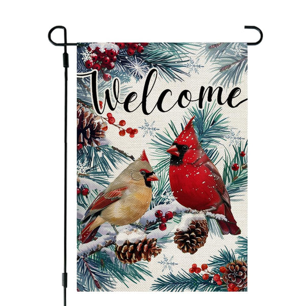 Winter Cardinal Garden Flag 12x18 Inch 1 Sided for Outside Small Welcome Burlap Holiday