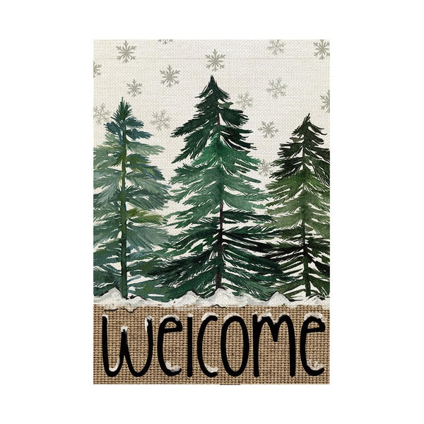 Christmas Winter Garden Flag 12x18 Inch 1 Sided for Outside Snowflakes Pine Trees Welcome