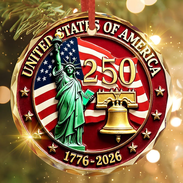 USA 250th Anniversary Ornament for Patriotic Christmas Decorations, Glass, 2D Flat