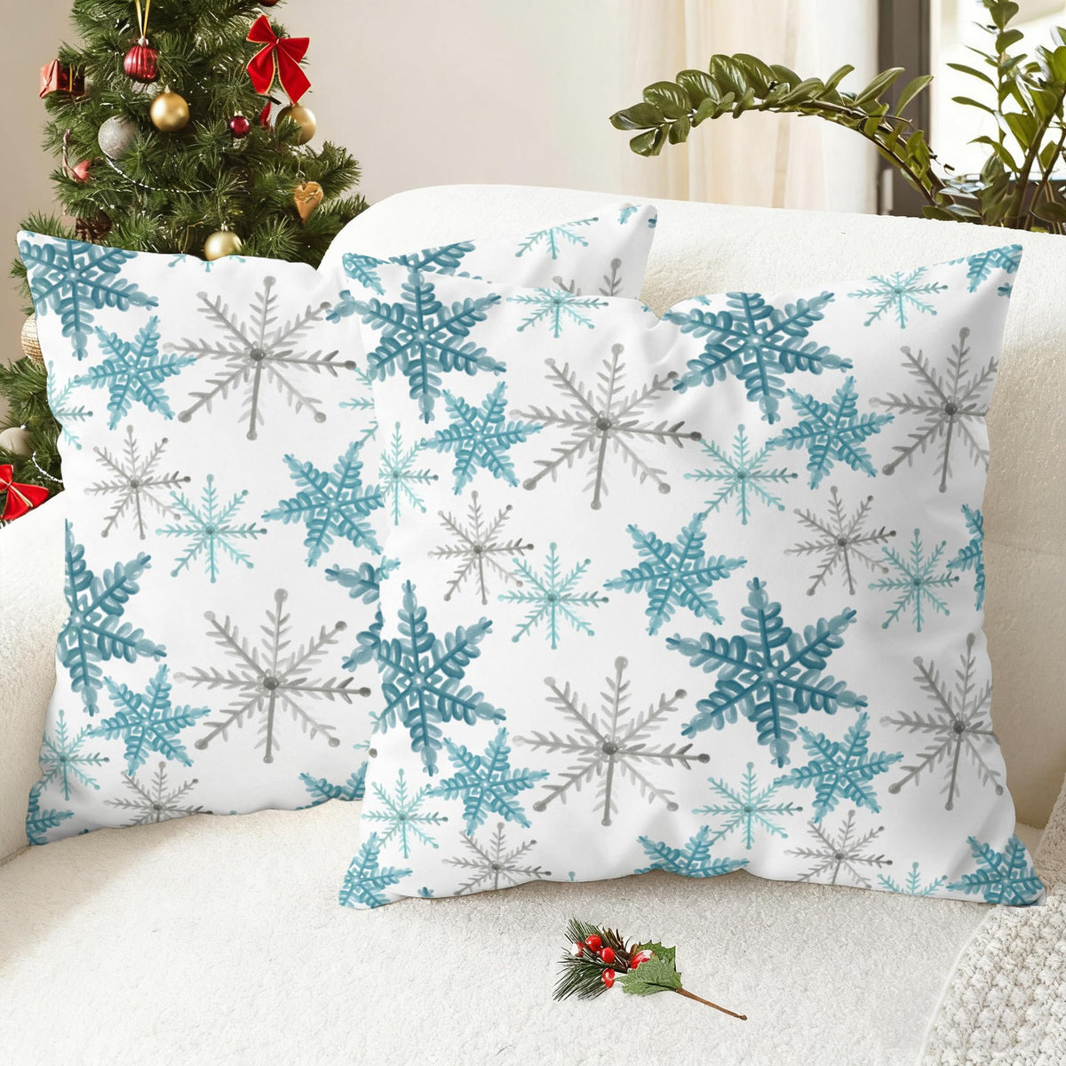 Christmas Throw Pillow Covers Decorative 18 X 18 Inches Pack of 2 Blue Grey