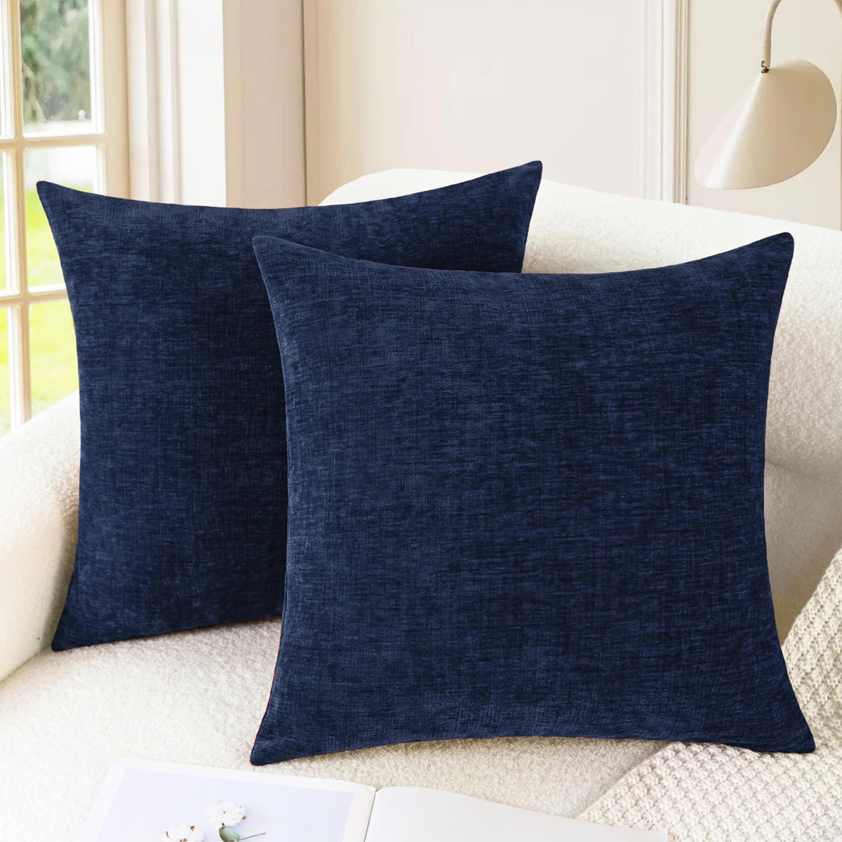 Throw Pillow Covers Decorative 18 X 18 Inches Pack of 2 Cozy Navy Blue Velvet Cushion Cases