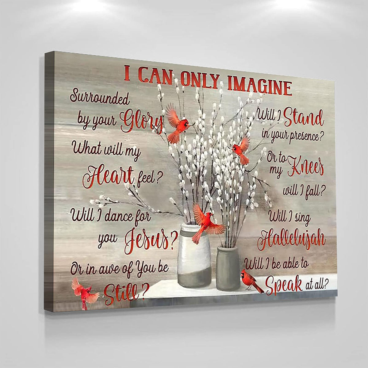 Canvas Wall Art Cardinal I Can Only Imagine Surrounded Canvas Modern Prints Wood Framed Room Decor For Home Wall Decor Ready To Hang 12x8 In