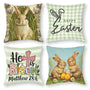 Waterproof Easter Pillow Covers Set of 4, Retro Floral Happy Easter, 1-Side, Cotton Linen