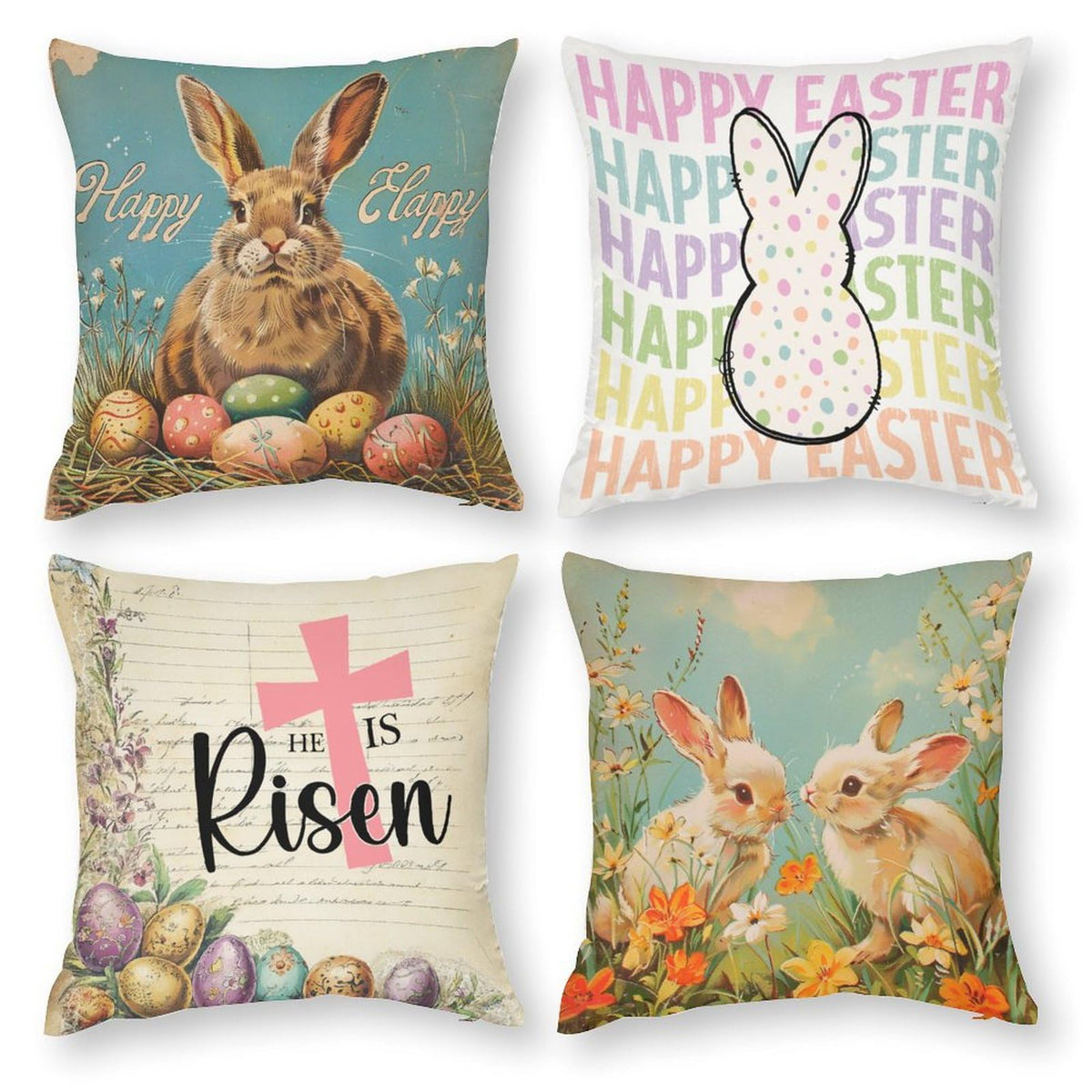 Waterproof Easter Throw Pillow Covers Set of 4, Retro Floral Set of 4, 1-Side, Cotton Linen
