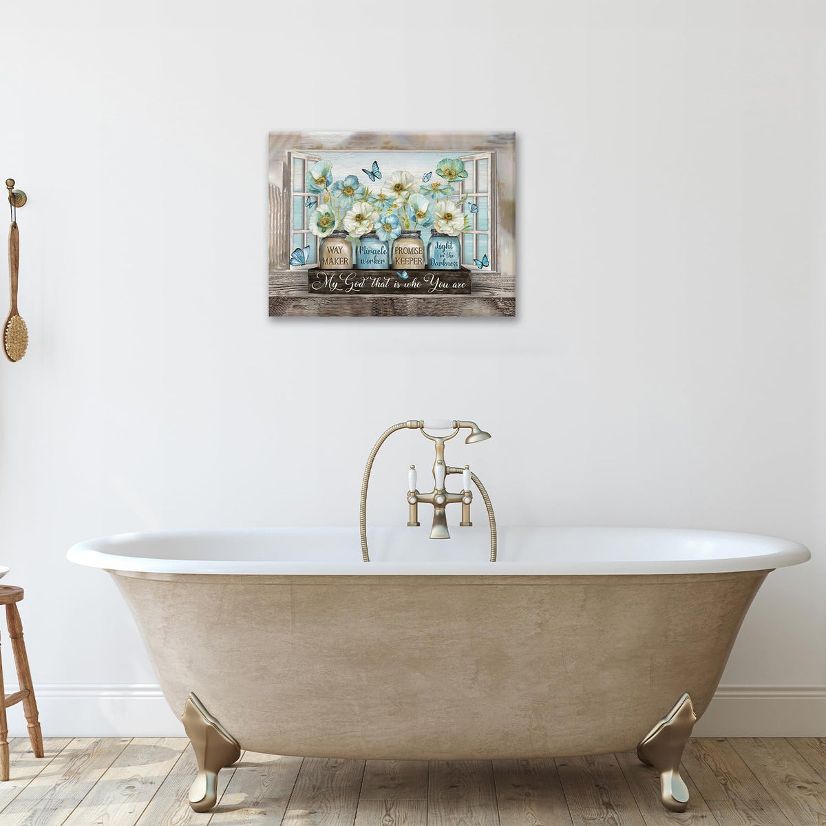 Christian Flower Wall Art Farmhouse Blue Floral Butterfly Wall Decor Country Quotes Canvas Print Painting Artwork