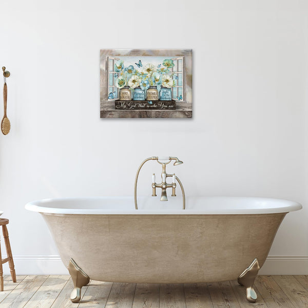 Christian Flower Wall Art Farmhouse Blue Floral Butterfly Wall Decor Country Quotes Canvas Print Painting Artwork