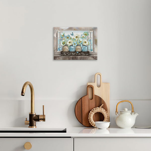 Christian Flower Wall Art Farmhouse Blue Floral Butterfly Wall Decor Country Quotes Canvas Print Painting Artwork
