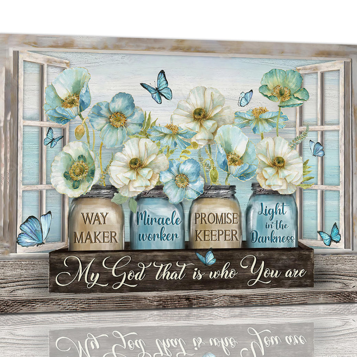 Christian Flower Wall Art Farmhouse Blue Floral Butterfly Wall Decor Country Quotes Canvas Print Painting Artwork