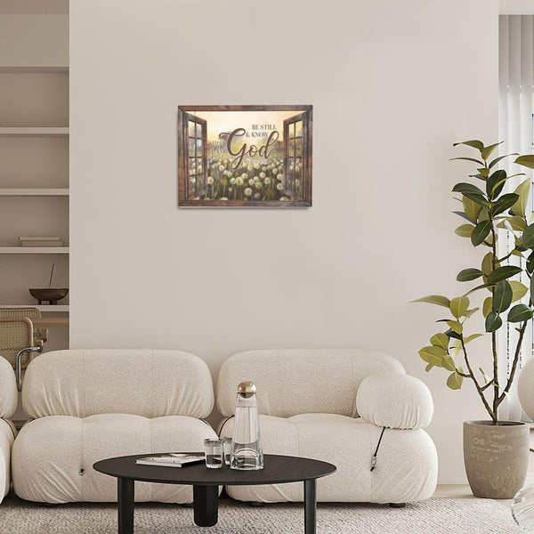 Farmhouse Dandelion Wall Art Christian Wall Decor Be Still Know Pictures Canvas Print Painting Frame