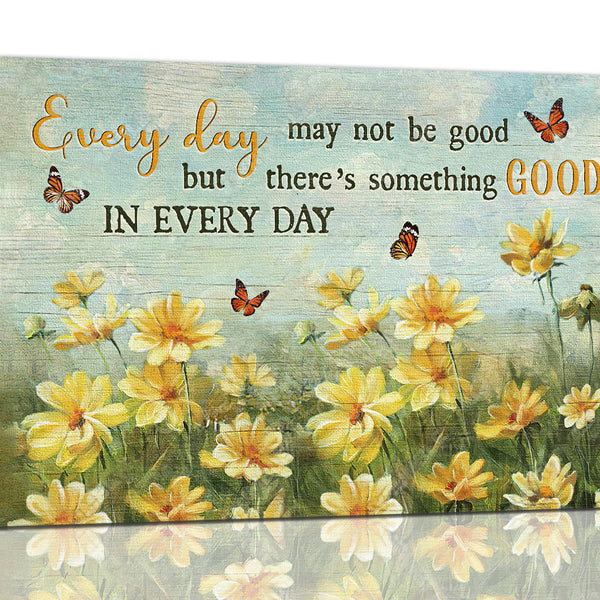 Country Flower Wall Art Yellow Wildflowers Wall Decor Farmhouse Floral Butterfly Daisy Canvas Print Painting Artwork