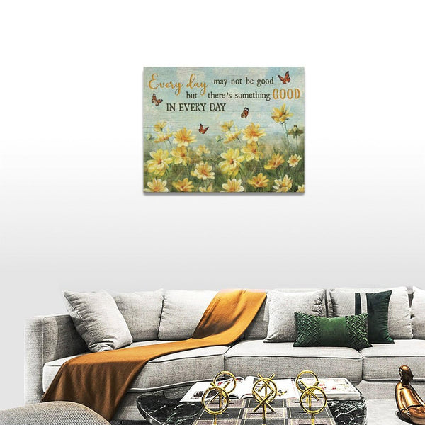Country Flower Wall Art Yellow Wildflowers Wall Decor Farmhouse Floral Butterfly Daisy Canvas Print Painting Artwork