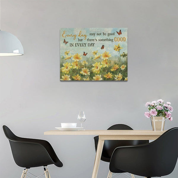 Country Flower Wall Art Yellow Wildflowers Wall Decor Farmhouse Floral Butterfly Daisy Canvas Print Painting Artwork