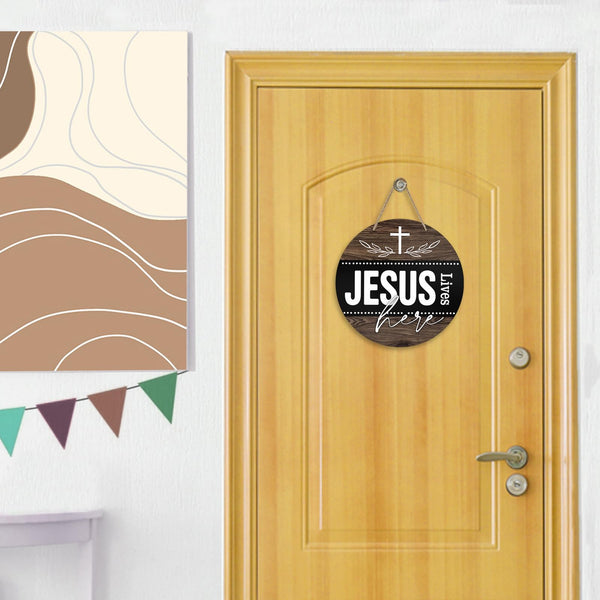 Christian Lives Here Front Door Sign, Religious Faith Farmhouse Wood Door Hanger Outdoor Outside Decor