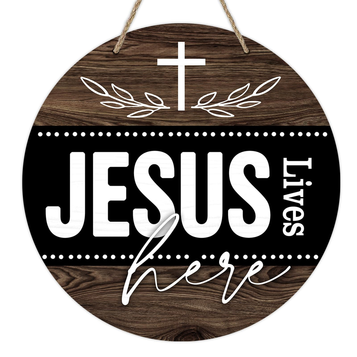 Christian Lives Here Front Door Sign, Religious Faith Farmhouse Wood Door Hanger Outdoor Outside Decor