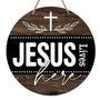 Christian Lives Here Front Door Sign, Religious Faith Farmhouse Wood Door Hanger Outdoor Outside Decor