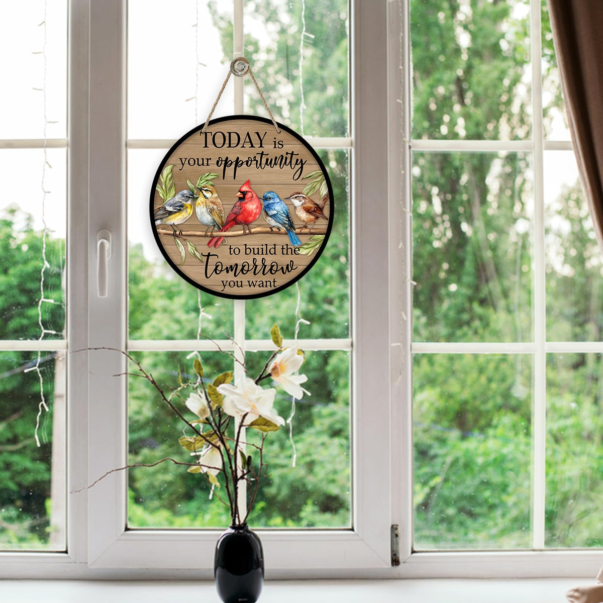 Today is Your Opportunity To Build The Tomorrow You Want Front Door Sign, Inspirational Cardinal Birds Wooden Door Hanger Outdoor Porch