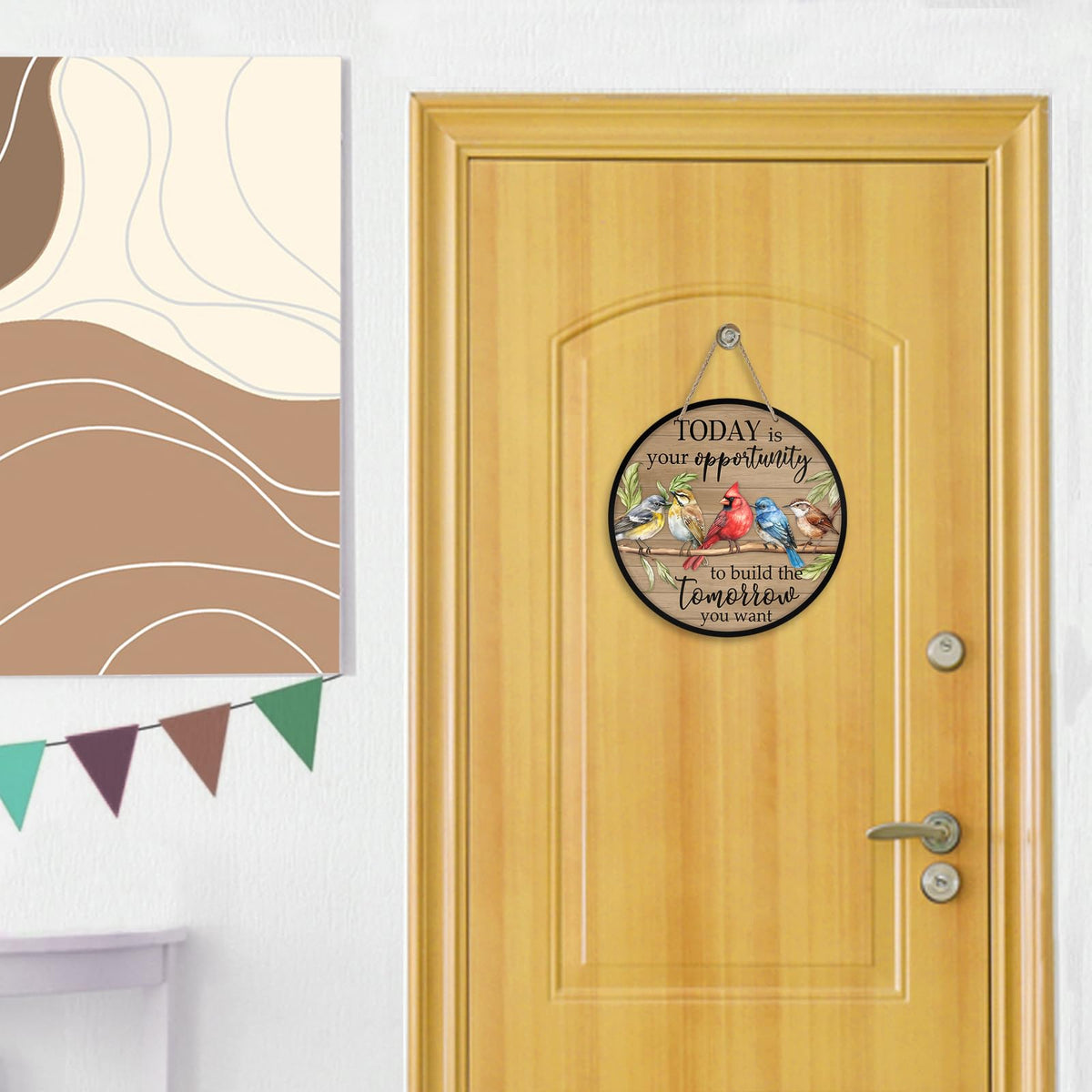 Today is Your Opportunity To Build The Tomorrow You Want Front Door Sign, Inspirational Cardinal Birds Wooden Door Hanger Outdoor Porch