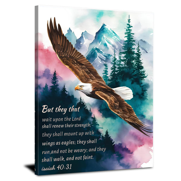 Christian Wall Art Eagle Pictures Isaiah 40:31 Poster Canvas Prints Painting Mountain Forest Artwork for Bedroom
