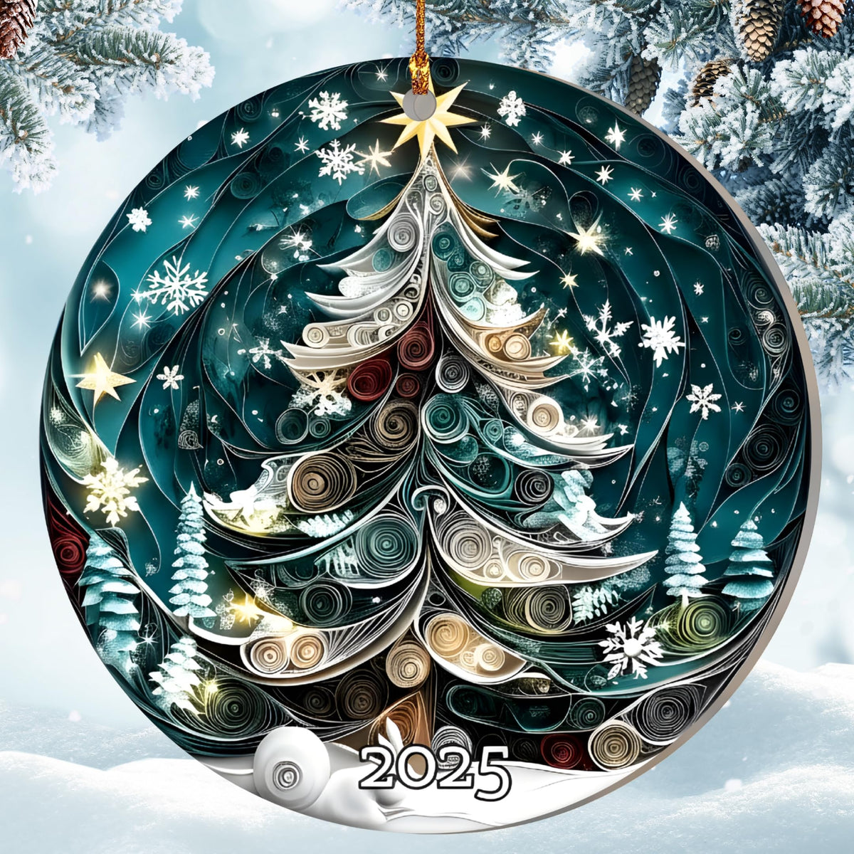 Christmas Ornament 2025, Elegant Ornament 2.9in, Paper Art Christmas Tree