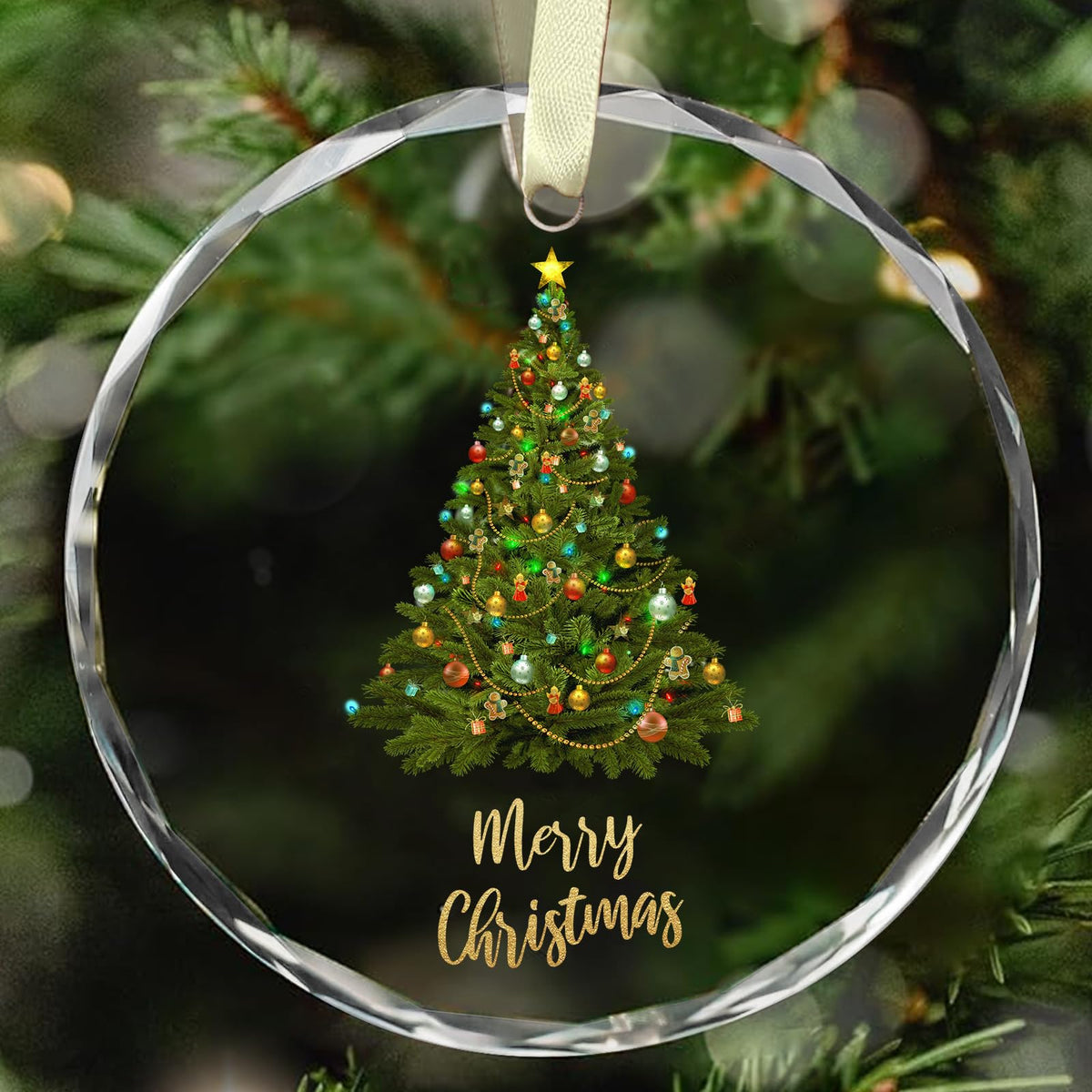Christmas Ornaments, Christmas Tree Ornaments, Elegant Glass Christmas Tree Ornament - Merry Christmas Round Holiday Decoration