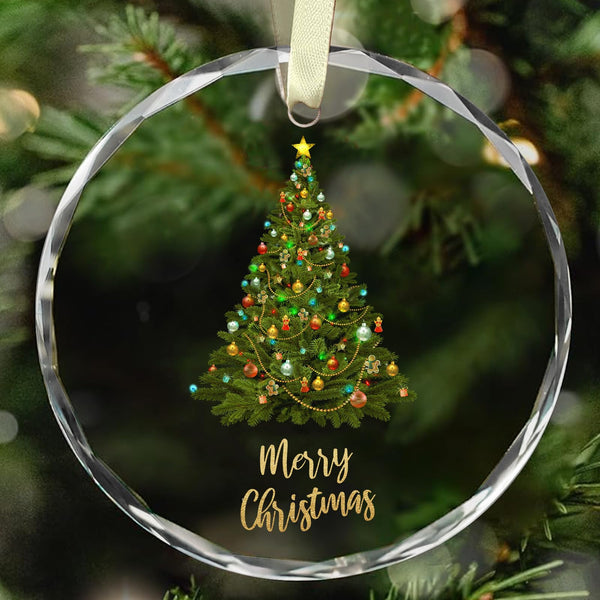 Christmas Ornaments, Christmas Tree Ornaments, Elegant Glass Christmas Tree Ornament - Merry Christmas Round Holiday Decoration