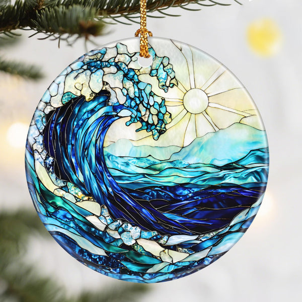 Christmas Ornaments, Dodosky 2.9in Ceramic Ocean Waves Ornament, Xmas Decor