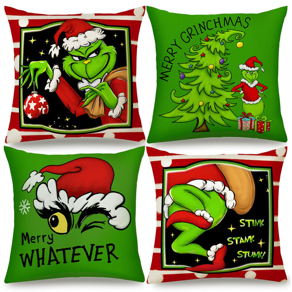 Christmas Pillow Covers 18x18 Inch for Christmas Decorations Throw Pillow Case Green and Red Stripe