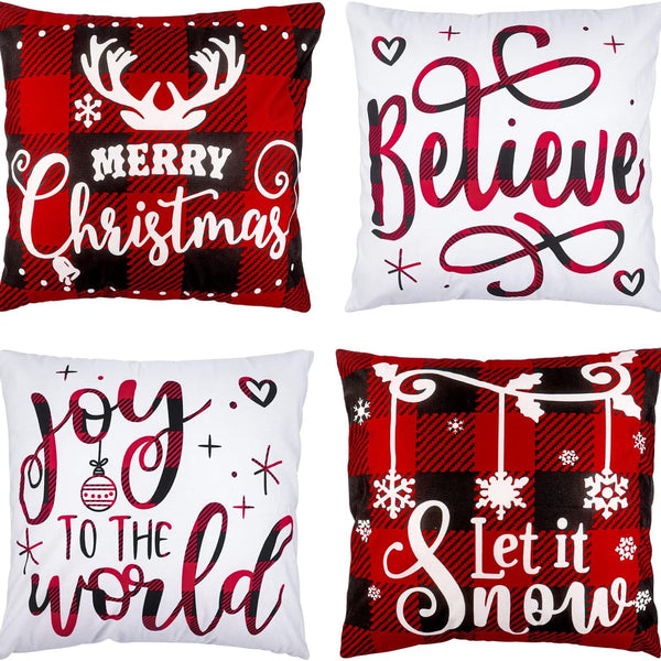 Christmas Pillow Covers 18x18 Set of 4 Winter Throw Pillow Covers Holiday Buffalo Plaid Pillow Covers
