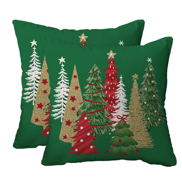 Christmas Pillow Covers, 18x18 Inch Set of 2 Green Christmas Tree Throw Pillows Case