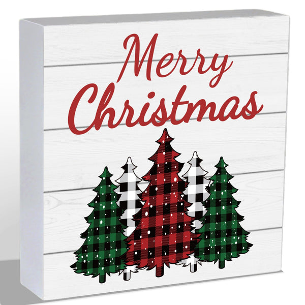Christmas Table Decorations Christmas Decor Indoor Home Room Buffalo Plaid Tree Office Bathroom Wood Box Sign