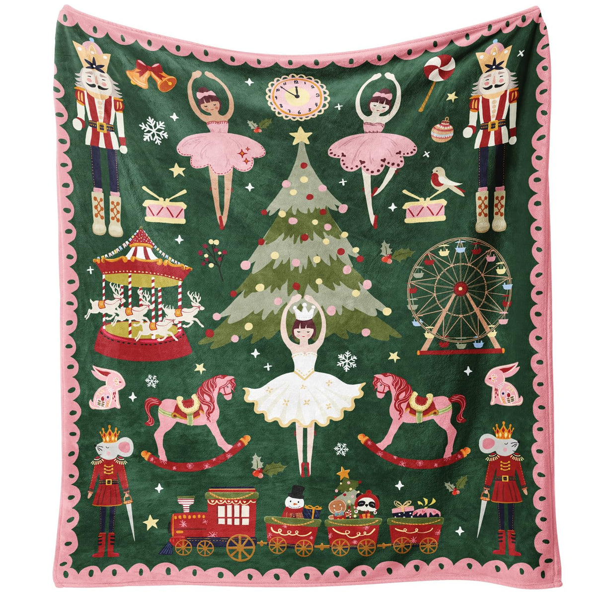 Christmas Throw Blanket for Couch 60x50,Green Winter Holiday Festival Cute Xmas Nutcracker Christmas Tree Blankets