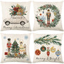 Christmas Throw Pillow Covers 18x18 Set of 4,Merry Christmas Tree Vintage Car Nutcracker Bauble Wreath
